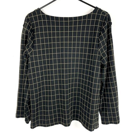 J Jill Top Size LP Large Petite Boat Neck Windowpane Ponte Knit Tunic Black Tan - Picture 4 of 6